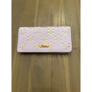 Buxton Lavender Floral Laser Cut Wallet Rose Gold Accent Zip Around Clutch